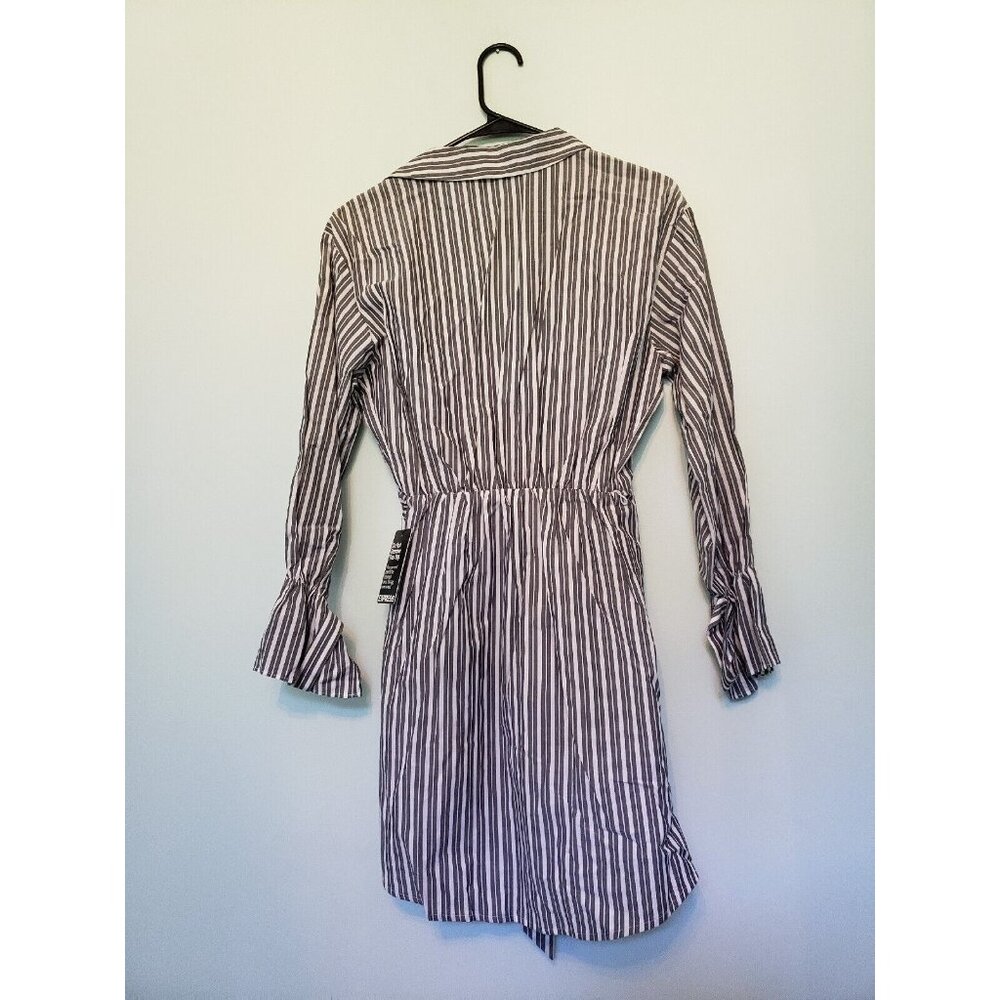 Express Women XS Faux Wrap Mini Dress Long Sleeve Stripe Gray V Neck Cotton NWT - Picture 2 of 7